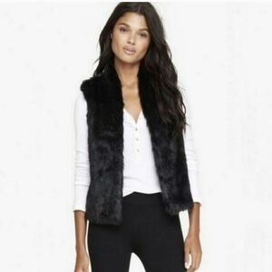 Sebby Collection Black Faux Fur Knit Vest L